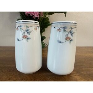Princess House Heritage Blossom Salt Pepper Shakers Japan Floral Milk Glass